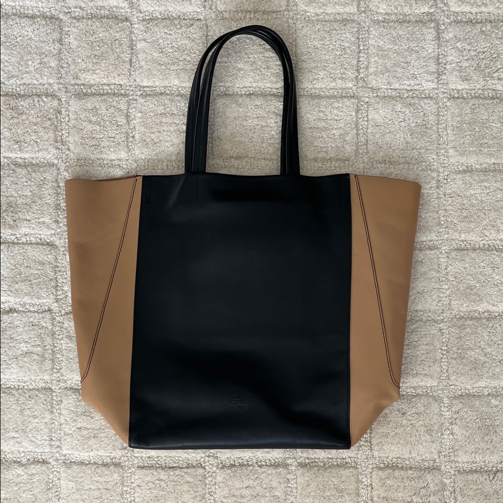 ZAC Zac Posen Black and Tan Leather Color Block Tote Bag